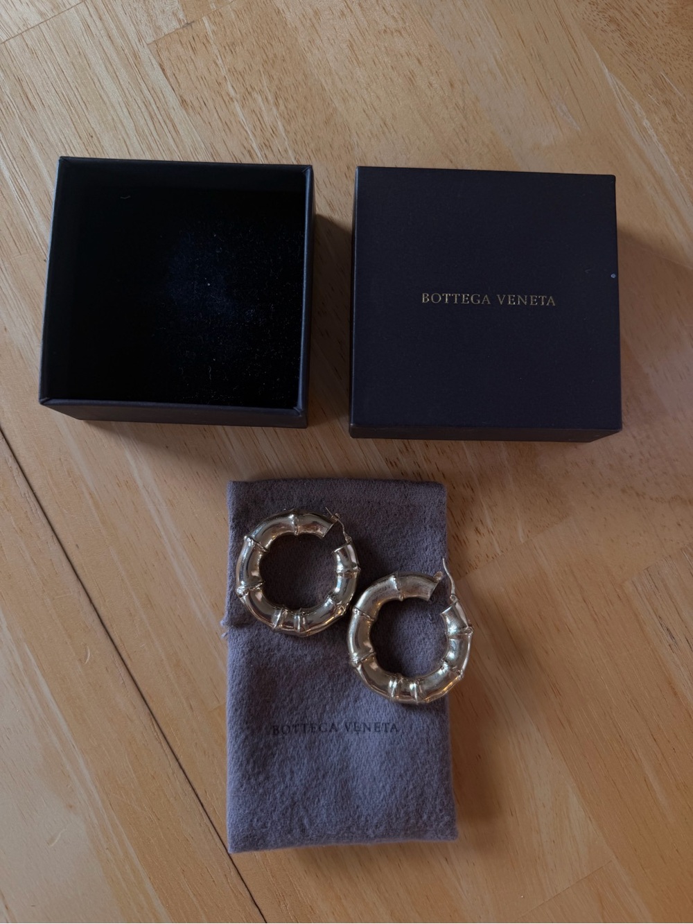 Bottega Veneta Gold Textured Hoop Earrings
